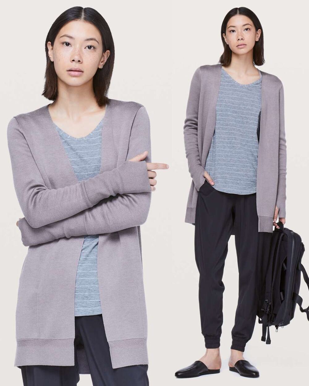 Lululemon City Street Cardigan Size 10 Heathered Mystique Cashmere Blend
